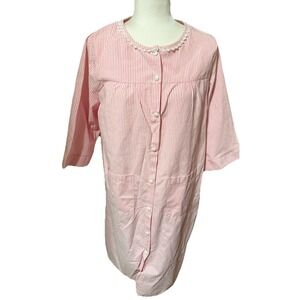 Bloggerlove Kimono Robe Pink White Striped Button Up Lace  Small Duster Gown